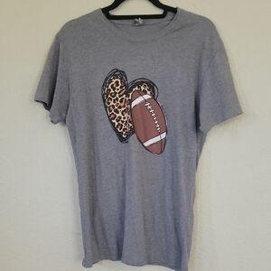 Gray T-Shirt with Football and Leopard Print Heart